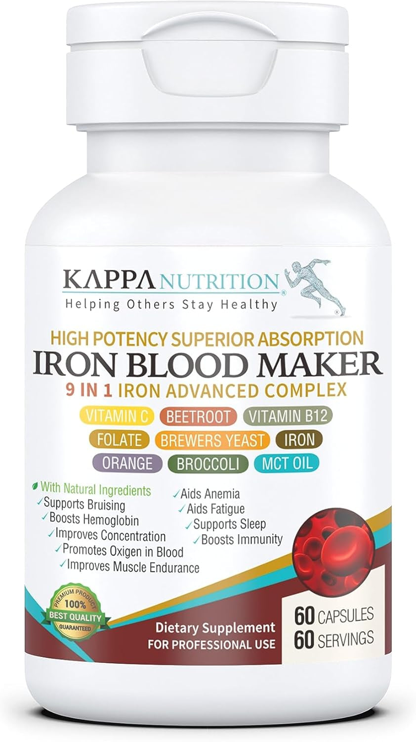 Iron 26Mg, Vitamin C & Orange 150Mg, Folate 667Mcg DFE, Vitamin B12, Beetroot, Brewers Yeast, Broccoli & MCT Oil 9 in 1 Advanced Complex (60 Capsules)