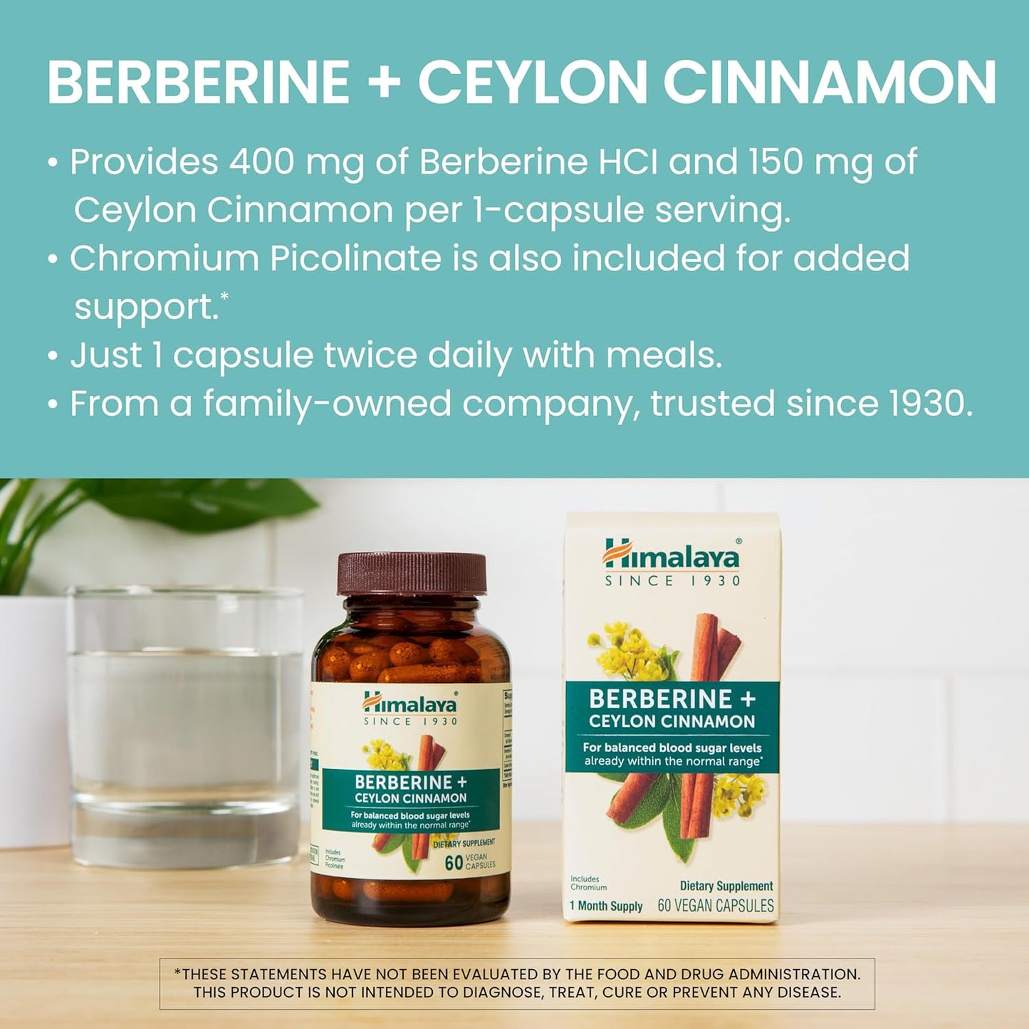Berberine + Ceylon Cinnamon from Indian Barberry Root, Includes Chromium, for Gastrointestinal, and Daily Metabolism Support, Vegan, Gluten Free, Herbal Supplement, 60 Capsules