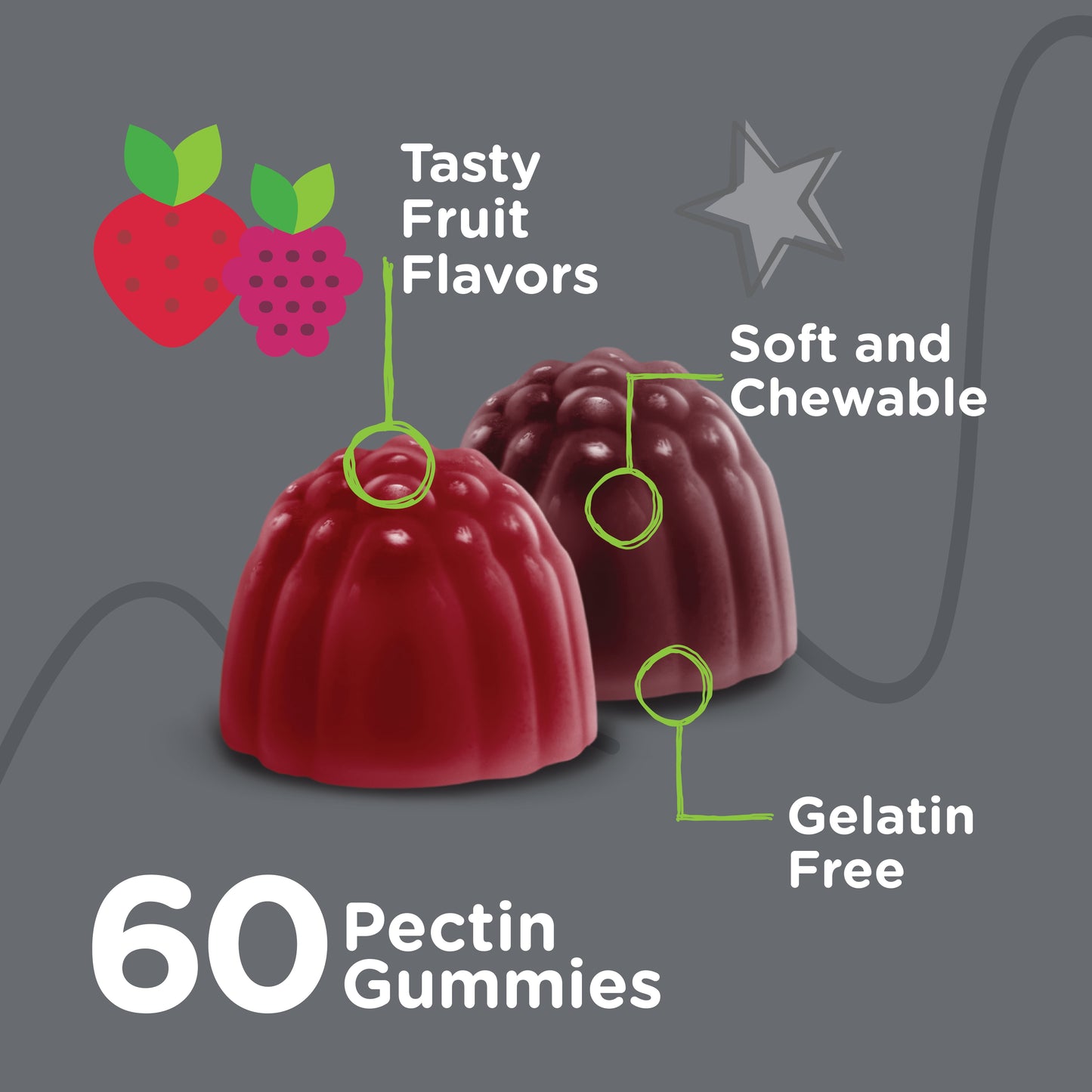 Prebiotic Fiber Gummies for Kids 4G, Digestive Support, Fruit Flavor, 60 Count
