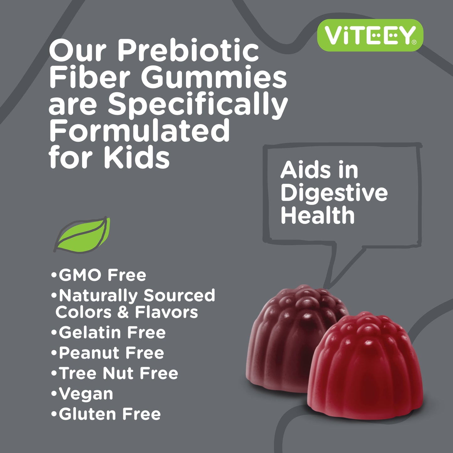 Prebiotic Fiber Gummies for Kids 4G, Digestive Support, Fruit Flavor, 60 Count
