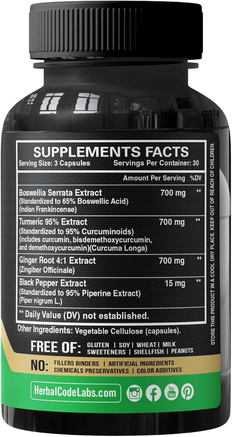 Boswellia Curcumin Ginger Extracts Supplement β Strong 95% Curcuminoids Natural