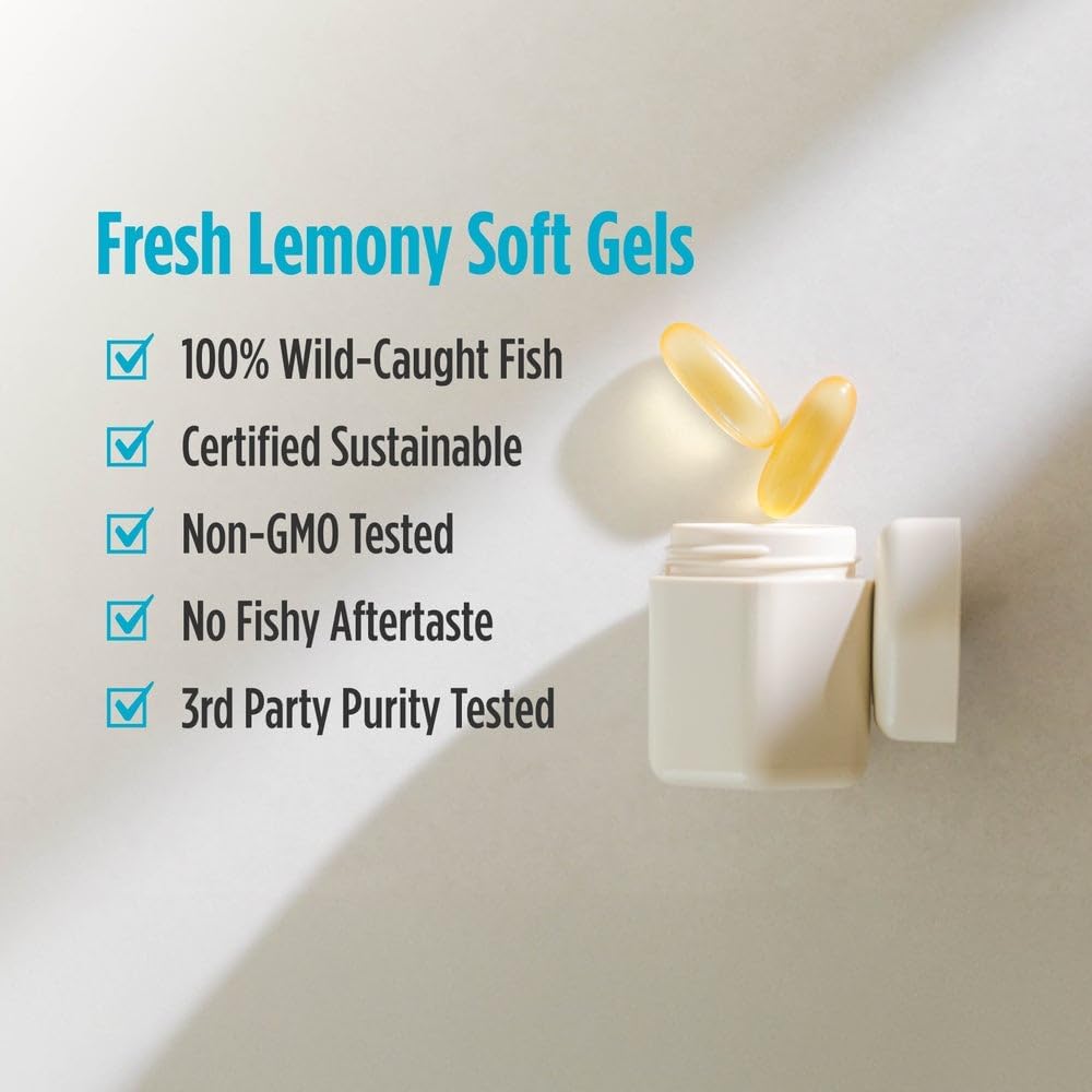 Ultimate Omega, Lemon Flavor - 60 Soft Gels - 1280 Mg Omega-3 - High-Potency Fish Oil Supplement with EPA & DHA - Promotes Brain & Heart Health - Non-Gmo - 30 Servings