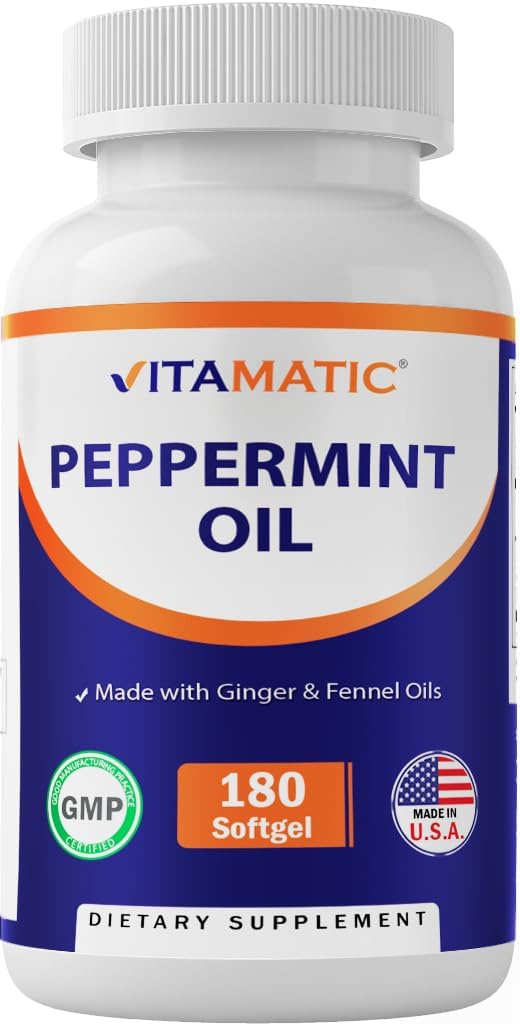 Peppermint Oil Gel with Ginger & Fennel Oils, 550Mg per Serving, 180 Softgels