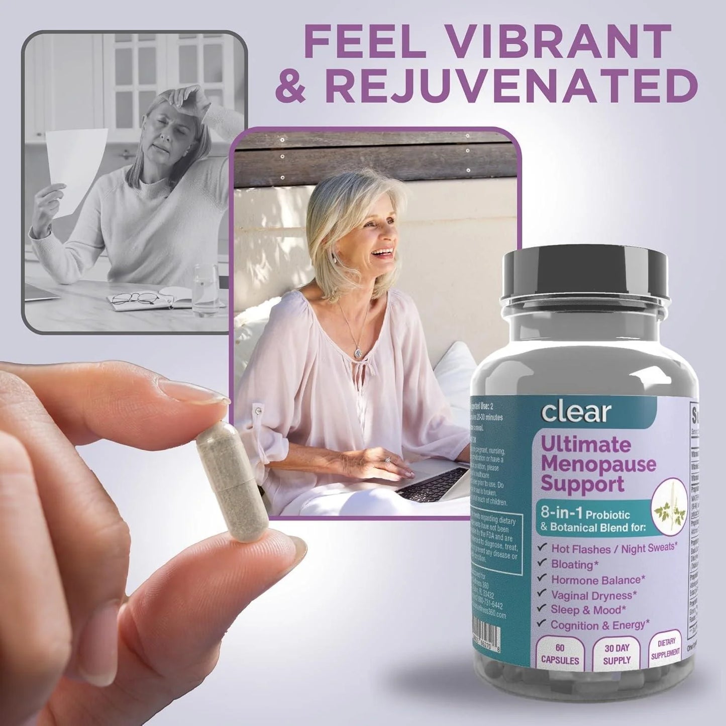 Clear Ultimate Menopause Support Symptom Relief 8In1 Probiotic 60 Capsules