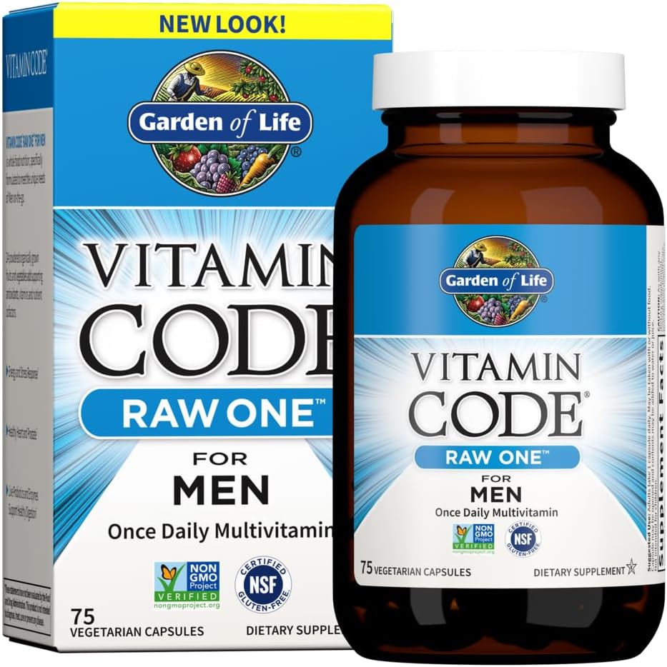 Vitamin Code Raw One for Men, Once Daily Multivitamin for Men, One a Day Mens Vitamins plus Fruit, Veggies & Probiotics for Mens Health, Vegetarian Mens Multivitamins, 30 Capsules