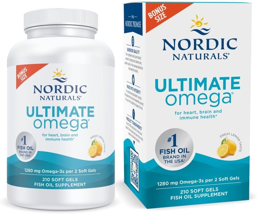 Ultimate Omega, Lemon Flavor - 60 Soft Gels - 1280 Mg Omega-3 - High-Potency Fish Oil Supplement with EPA & DHA - Promotes Brain & Heart Health - Non-Gmo - 30 Servings