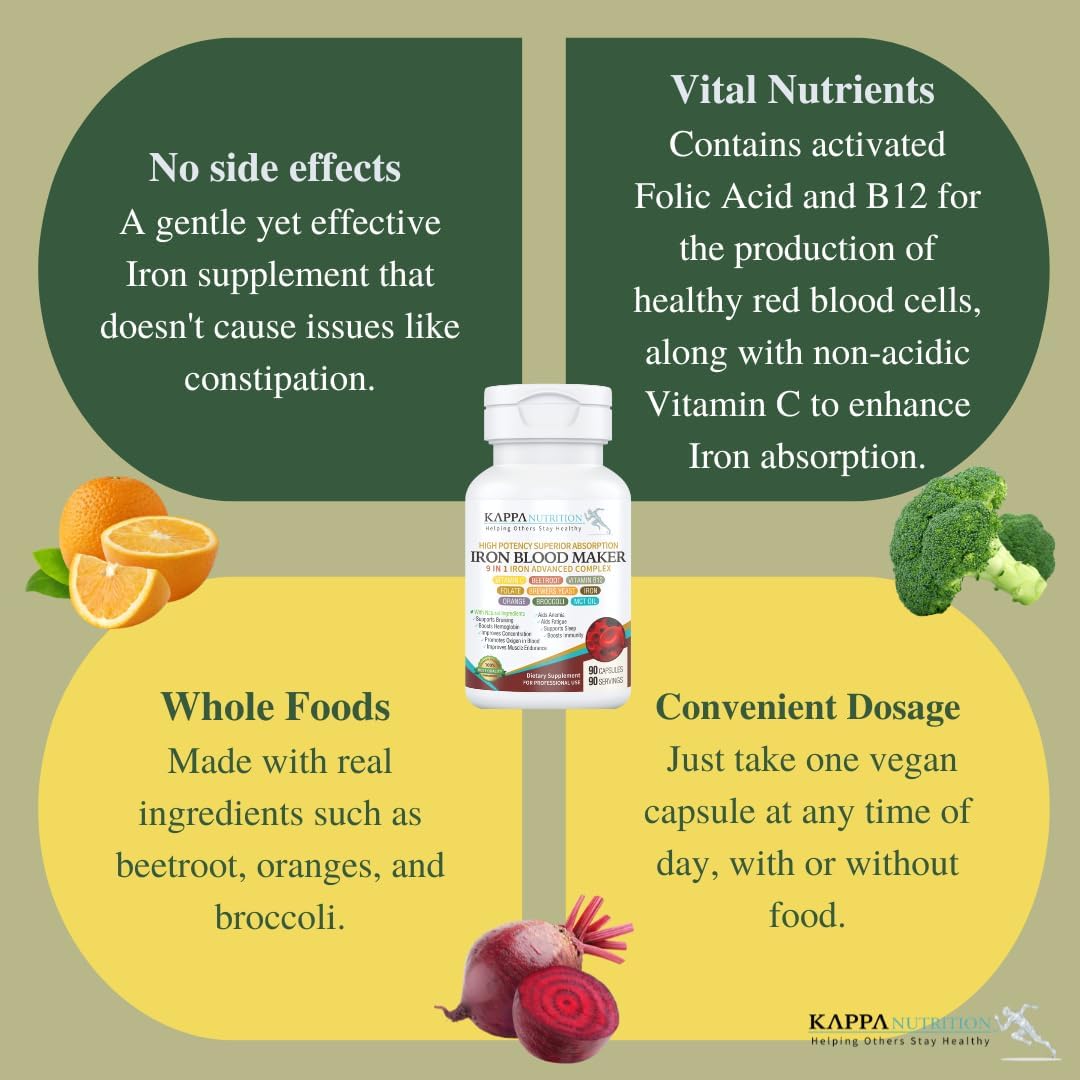 Iron 26Mg, Vitamin C & Orange 150Mg, Folate 667Mcg DFE, Vitamin B12, Beetroot, Brewers Yeast, Broccoli & MCT Oil 9 in 1 Advanced Complex (60 Capsules)