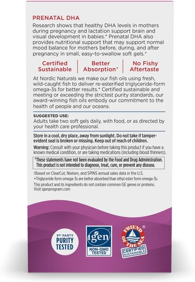 Prenatal DHA, Strawberry - 120 Soft Gels - 830 Mg Omega-3 + 400 IU Vitamin D3 - Supports Brain Development in Babies during Pregnancy & Lactation - Non-Gmo - 60 Servings