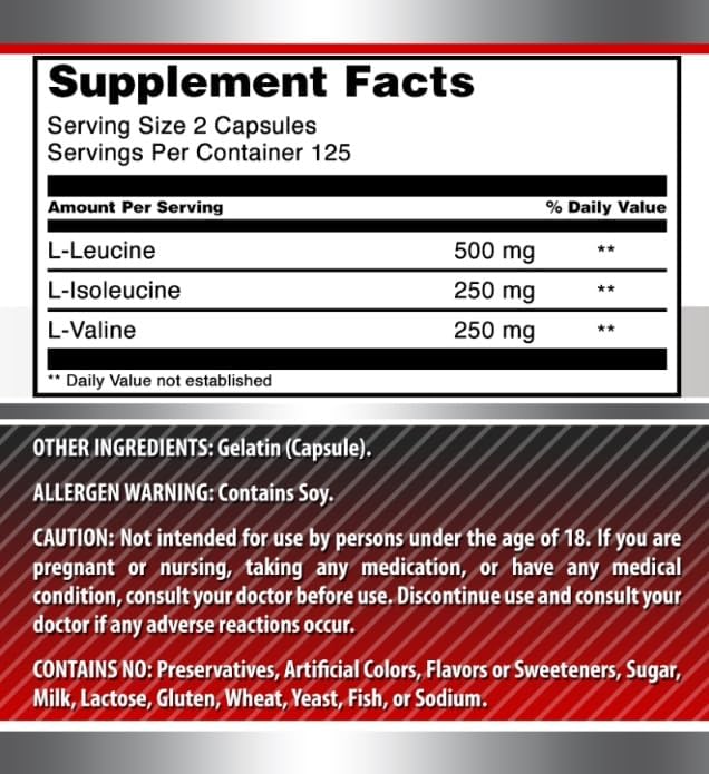 Amazing Formulas BCAA 2:1:1 1000 Mg per Serving | Capsules | Branched Chain Amino Acids Supplement | Non-Gmo | Gluten-Free | Made in USA (1 Pack, 250 Count)