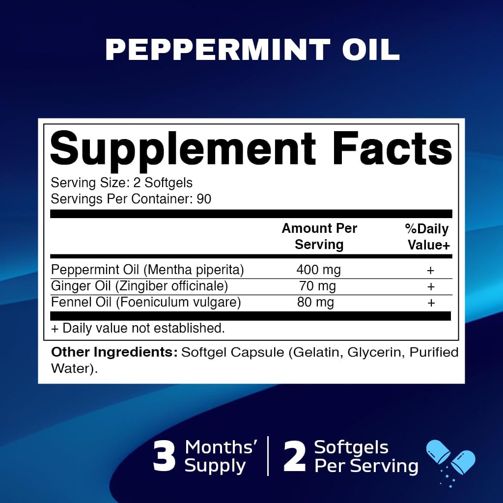 Peppermint Oil Gel with Ginger & Fennel Oils, 550Mg per Serving, 180 Softgels