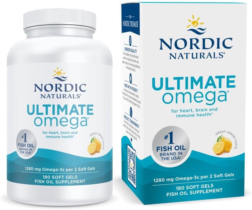 Ultimate Omega, Lemon Flavor - 60 Soft Gels - 1280 Mg Omega-3 - High-Potency Fish Oil Supplement with EPA & DHA - Promotes Brain & Heart Health - Non-Gmo - 30 Servings