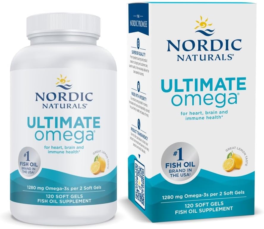 Ultimate Omega, Lemon Flavor - 60 Soft Gels - 1280 Mg Omega-3 - High-Potency Fish Oil Supplement with EPA & DHA - Promotes Brain & Heart Health - Non-Gmo - 30 Servings