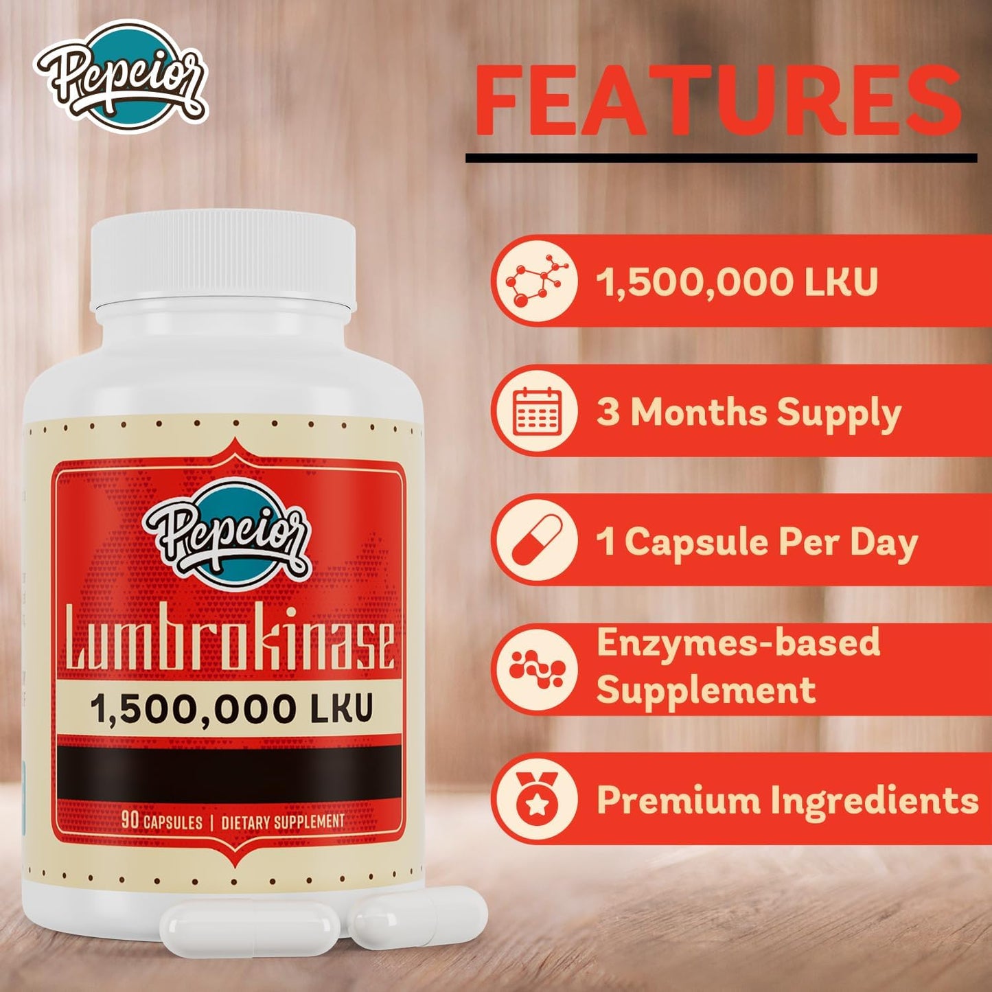 Lumbrokinase 200Mg (Max Activity 1,500,000 LKU) - Lumbrokinase Enzymes Supplement, More Effective than Nattokinase - 90 Capsules