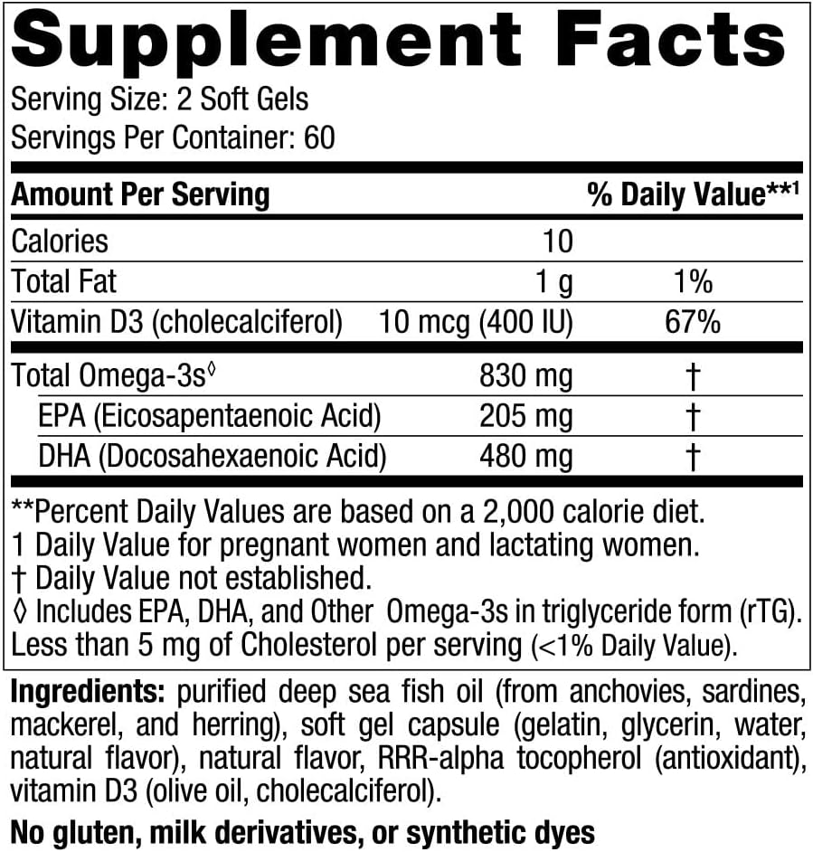 Prenatal DHA, Strawberry - 120 Soft Gels - 830 Mg Omega-3 + 400 IU Vitamin D3 - Supports Brain Development in Babies during Pregnancy & Lactation - Non-Gmo - 60 Servings