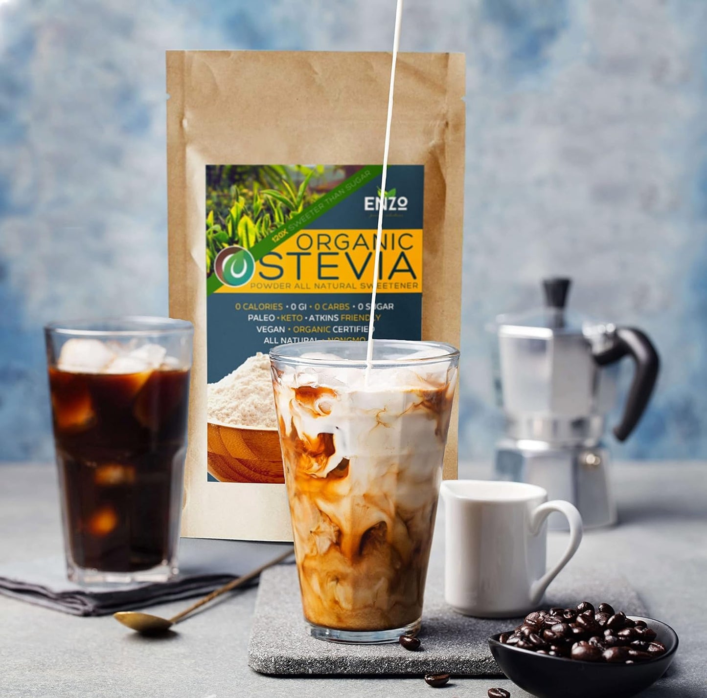 Enzo Easy Use Organic Stevia Powder 200G (7.05Oz / 1600 Servings) All Natural Alternative Sweetener 12 X Sweeter than Processed Sugar with No Artificial Additives & Fillers