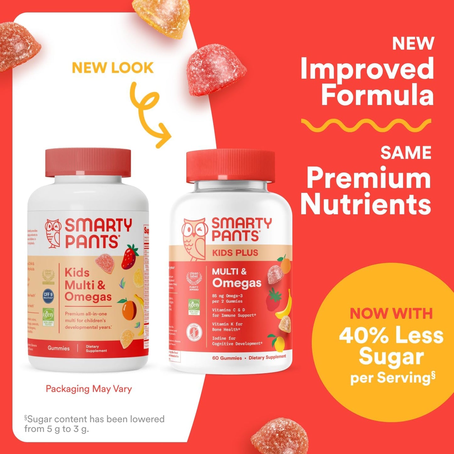 Kids Multivitamin Gummies - Improved Formula: Omega 3 (DHA/EPA), Vitamins D3, C, B12, B6, Vitamin A, K & Zinc, Gluten Free, Three Fruit Flavors, 60 Count (30 Day Supply)
