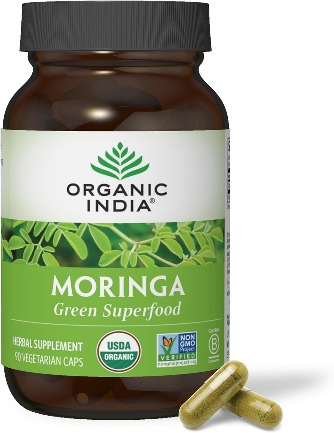 Moringa Capsules Organic - Moringa Supplement - Green Superfood, Moringa Leaf Capsules, Pure Supergreen, Vegan Greens, Nature'S Multivitamin, Vegan, Gluten-Free - 90 Capsules