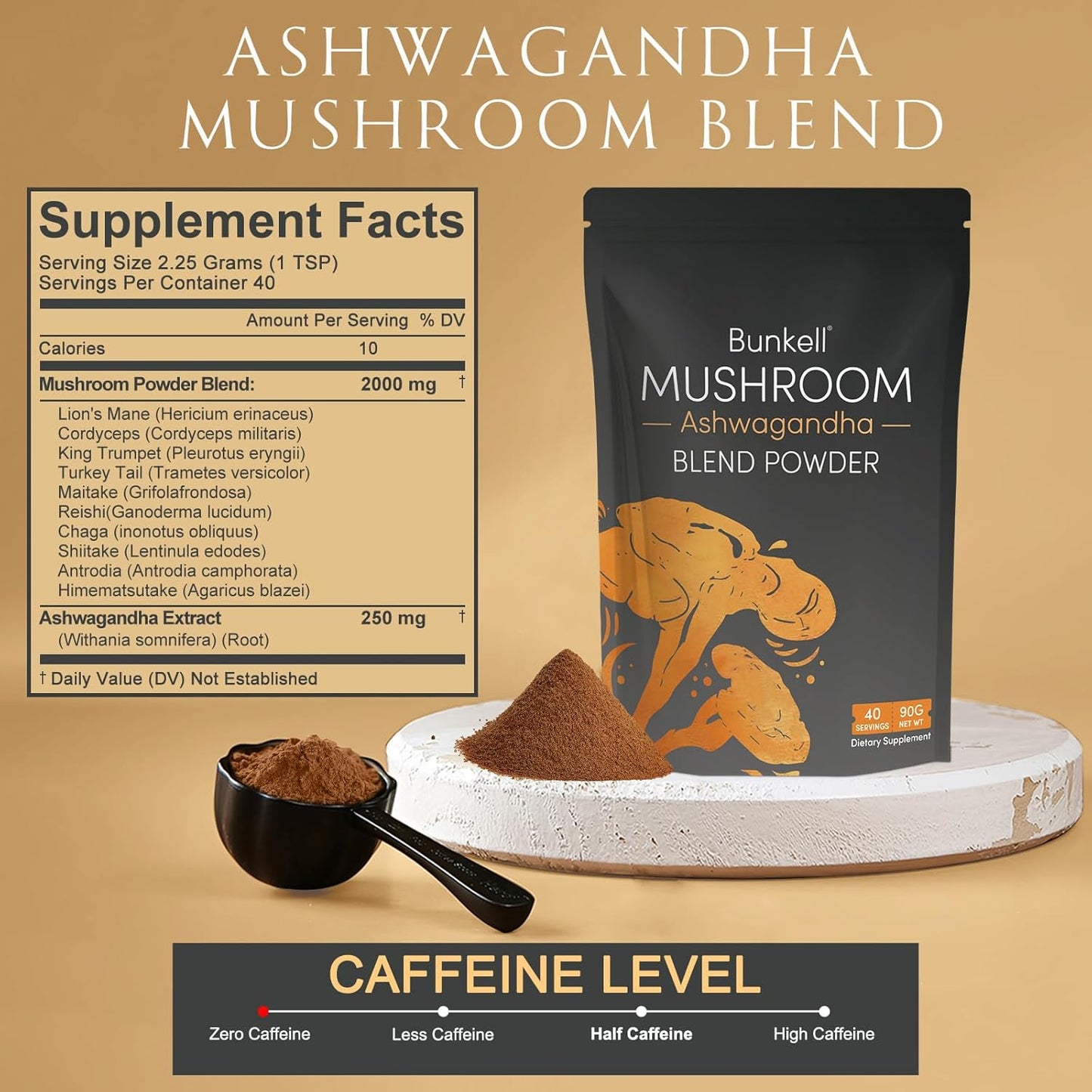 Ashwagandha Mushroom Powder, Adaptogenic 10 Mushrooms Complex W/Ashwagandha - Lion'S Mane, Reishi, Chaga & Maitake - Adaptogens Powder for Energy, Cognitive & Immune Support, 40 Servings