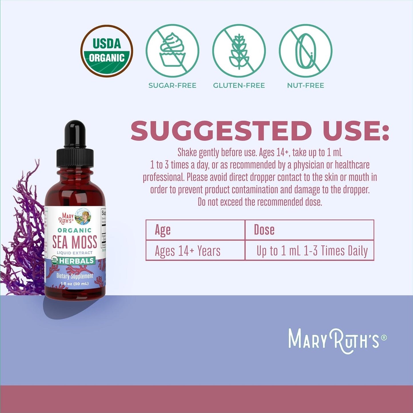USDA Irish Sea Moss Liquid Drops | Organic Irish Moss | Chondrus Crispus | Formulated for Adults & Kids Ages 14+ | Unflavored | Sugar Free | Vegan | Non-Gmo | 1 Fl Oz