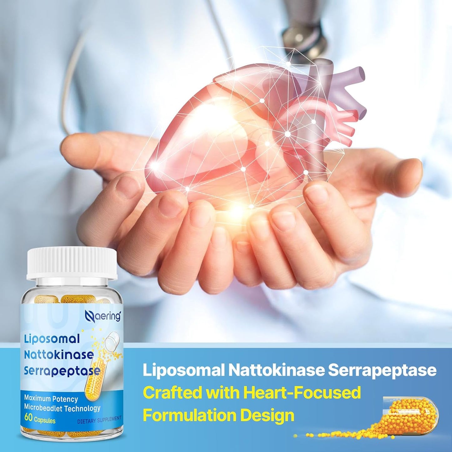 Liposomal Nattokinase 12,000 FU Serrapeptase 360,000 SPU Enzyme Supplement - Enriched with Synergistic Enzymes and Nutrient Blend & Inulin for Circulatory, Gut, Digestion 60 Capsules (1 Bottle)