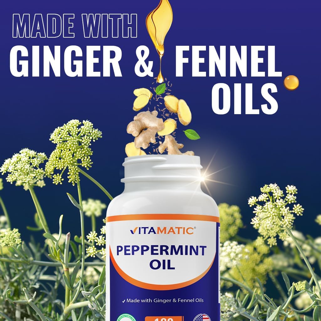 Peppermint Oil Gel with Ginger & Fennel Oils, 550Mg per Serving, 180 Softgels