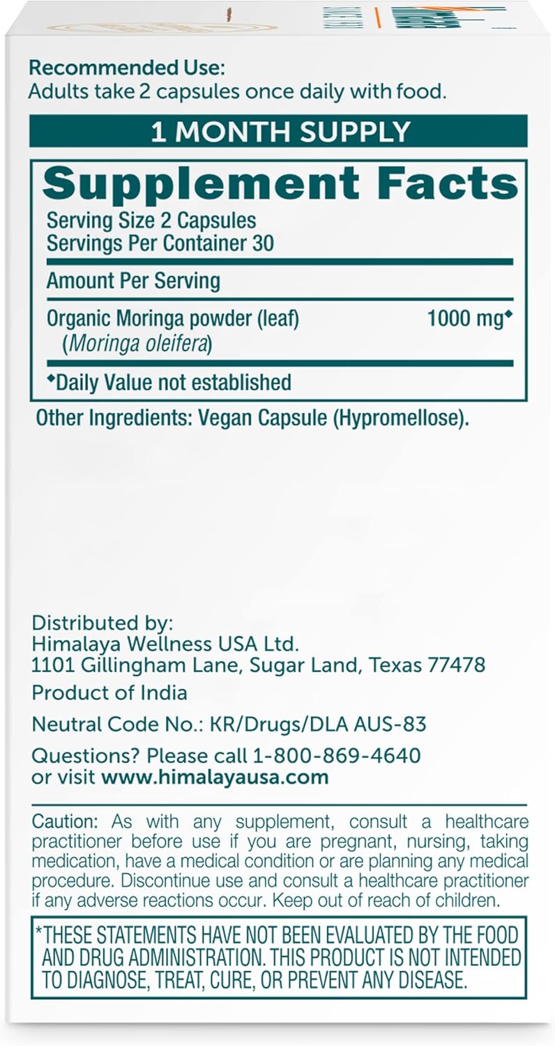 Moringa, 60 Capsules, Green Superfood for Antioxidant Support and Wellness, 1000 Mg, 1 Month Supply, Non-Gmo Project Verified, Vegan, Gluten Free Supplement, Additive Free