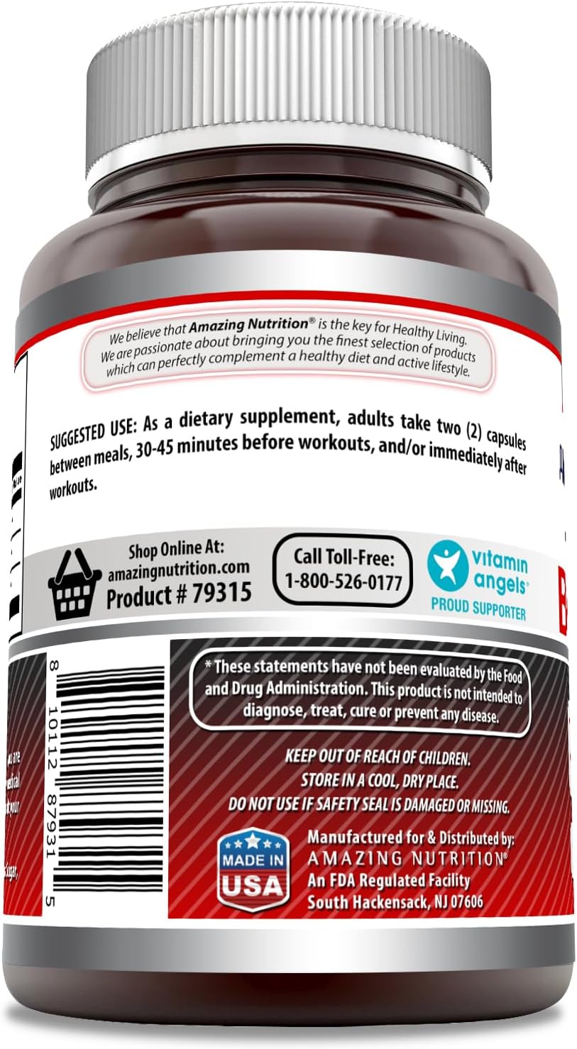 Amazing Formulas BCAA 2:1:1 1000 Mg per Serving | Capsules | Branched Chain Amino Acids Supplement | Non-Gmo | Gluten-Free | Made in USA (1 Pack, 250 Count)