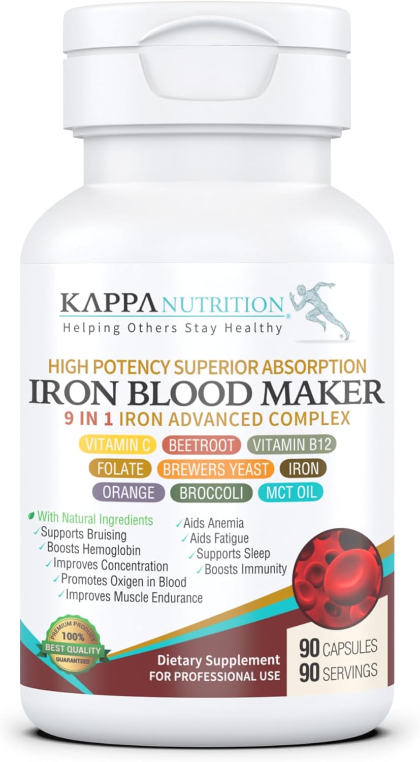 Iron 26Mg, Vitamin C & Orange 150Mg, Folate 667Mcg DFE, Vitamin B12, Beetroot, Brewers Yeast, Broccoli & MCT Oil 9 in 1 Advanced Complex (60 Capsules)