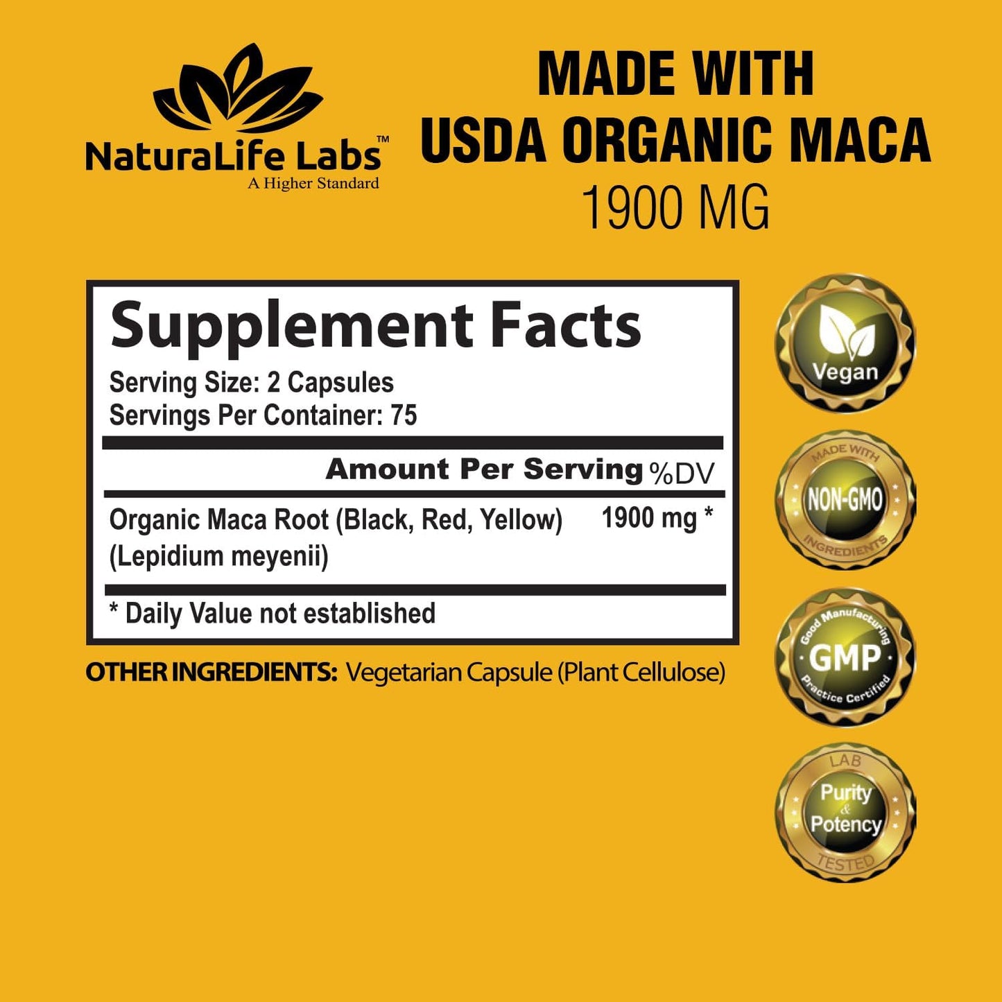 Organic Maca Root β Black, Red & Yellow β 1900 Mg per Serving β 150 Vegan Capsules β Gelatinized Peruvian Maca β Non-Gmo β Libido & Energy Support for Men and Women
