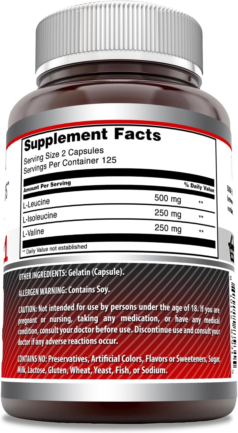 Amazing Formulas BCAA 2:1:1 1000 Mg per Serving | Capsules | Branched Chain Amino Acids Supplement | Non-Gmo | Gluten-Free | Made in USA (1 Pack, 250 Count)