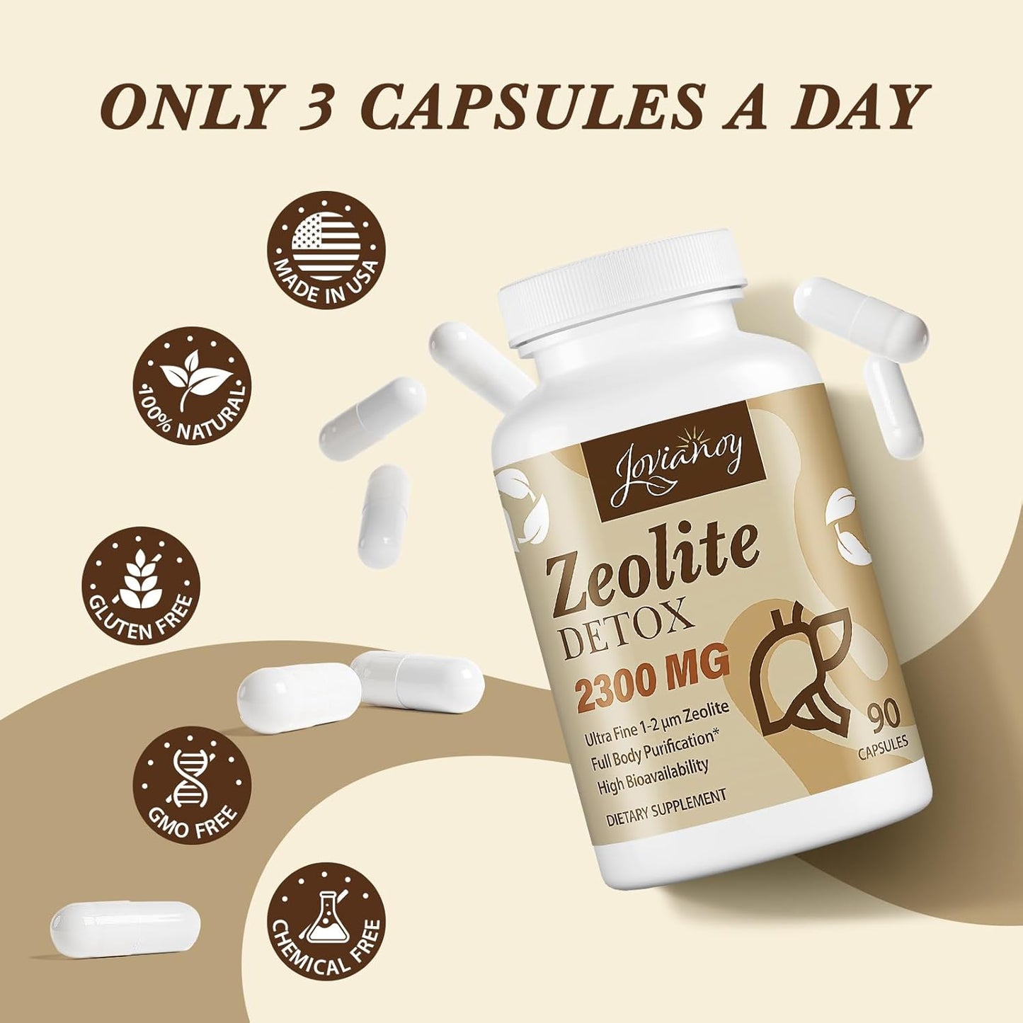 Zeolite Detox Capsules, Organic Activated Charcoal, Bentonite Clay, 1-2 Îm Clinoptilolite, Maximum Absorption, Gut Liver Detox Cleanse Full Body for Women Men, 90 Capsules