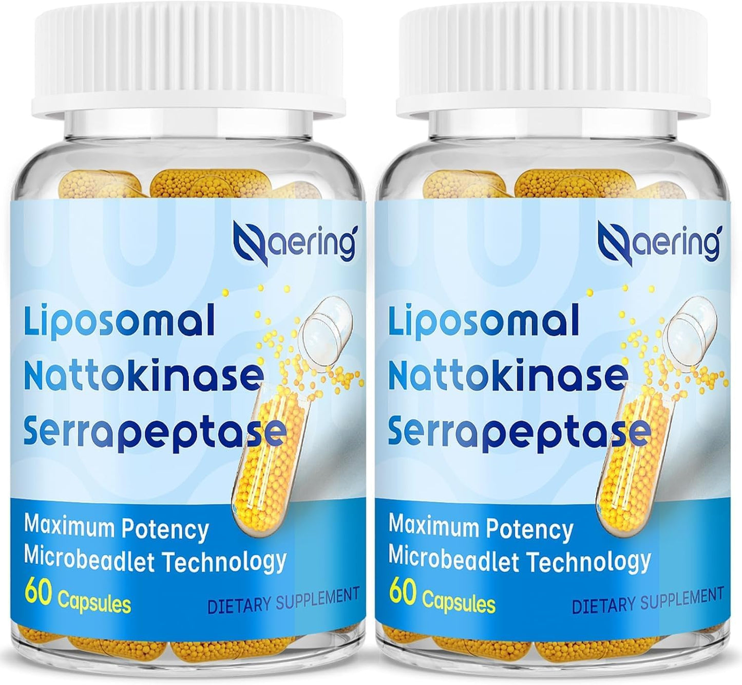 Liposomal Nattokinase 12,000 FU Serrapeptase 360,000 SPU Enzyme Supplement - Enriched with Synergistic Enzymes and Nutrient Blend & Inulin for Circulatory, Gut, Digestion 60 Capsules (1 Bottle)