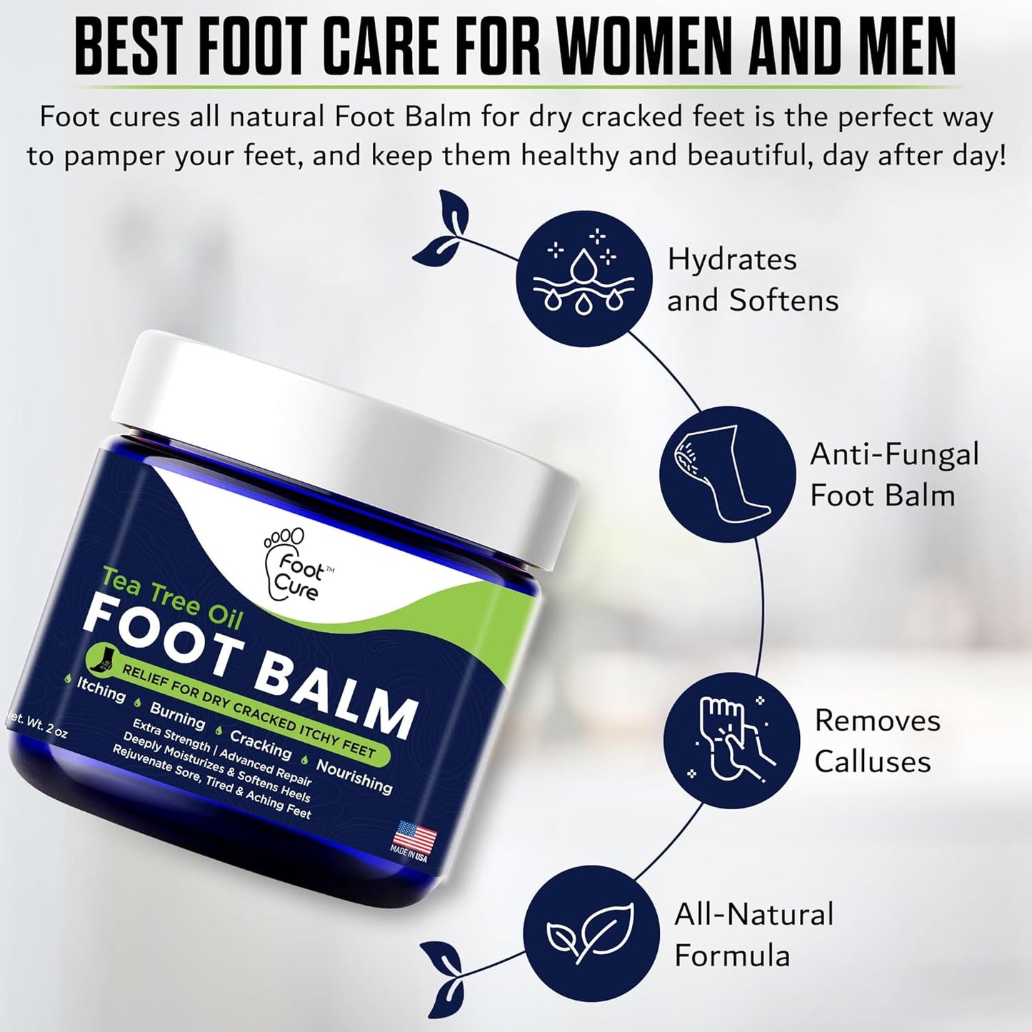 Tea Tree Oil Balm β Moisturizer for Dry Cracked Feet β Instantly Hydrates & Soothes Irritated Skin & Athlete'S Foot β Best Care for Women and Men β Made in USA
