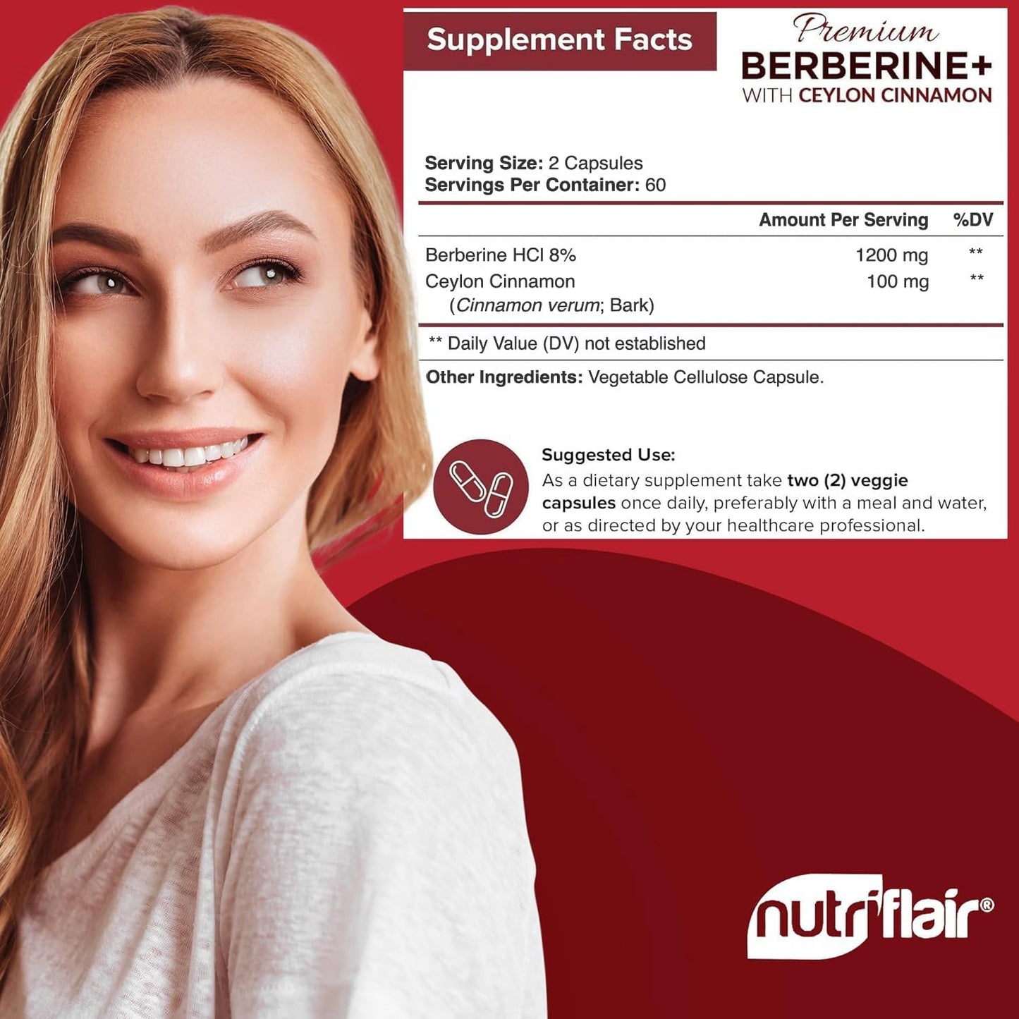 Premium Berberine HCL 1200Mg, 120 Capsules - plus Pure True Ceylon Cinnamon, Berberine HCI Root Supplements Pills - Immune System - Yields an Optimal 8% Hcl