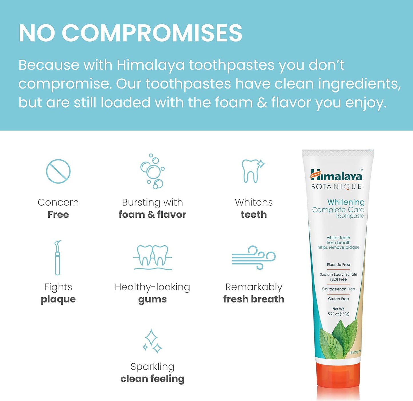Botanique Whitening Complete Care Toothpaste, Teeth Whitening, Fights Plaque, Fluoride Free, No Artificial Flavors, SLS Free, Cruelty Free, Foaming, Simply Mint Flavor, 5.29 Oz, 2 Pack