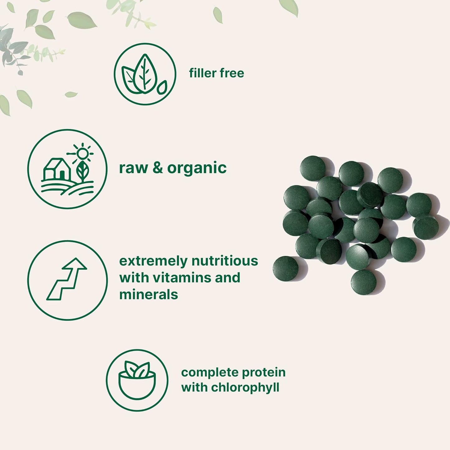 Organic Spirulina Supplement, 3000MG per Serving, 720 Tablets (4 Month Supply), No Filler & Non-Gmo, Rich in Vegan Protein, Vitamins & Prebiotics, Premium Spirulina Pills