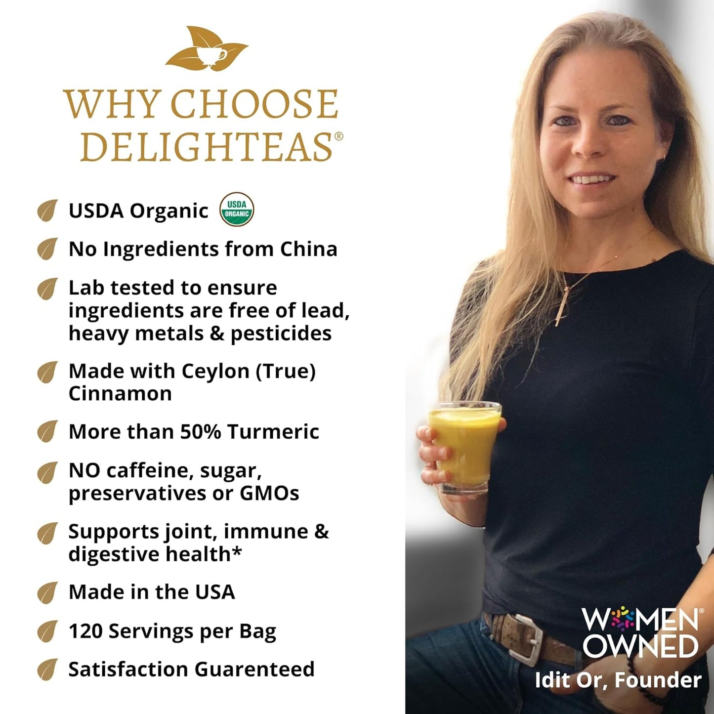 Organic Golden Milk Powder with Turmeric, Ginger, Ceylon Cinnamon | Ayurvedic Spices for Golden Turmeric Latte | Unsweetened, Vegan, Non-Gmo, Keto | 120 Servings, 5 Oz.