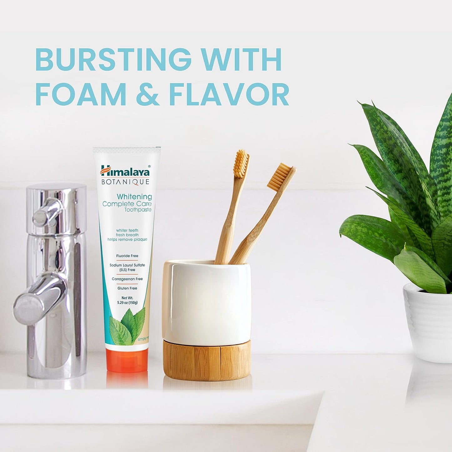 Botanique Whitening Complete Care Toothpaste, Teeth Whitening, Fights Plaque, Fluoride Free, No Artificial Flavors, SLS Free, Cruelty Free, Foaming, Simply Mint Flavor, 5.29 Oz, 2 Pack