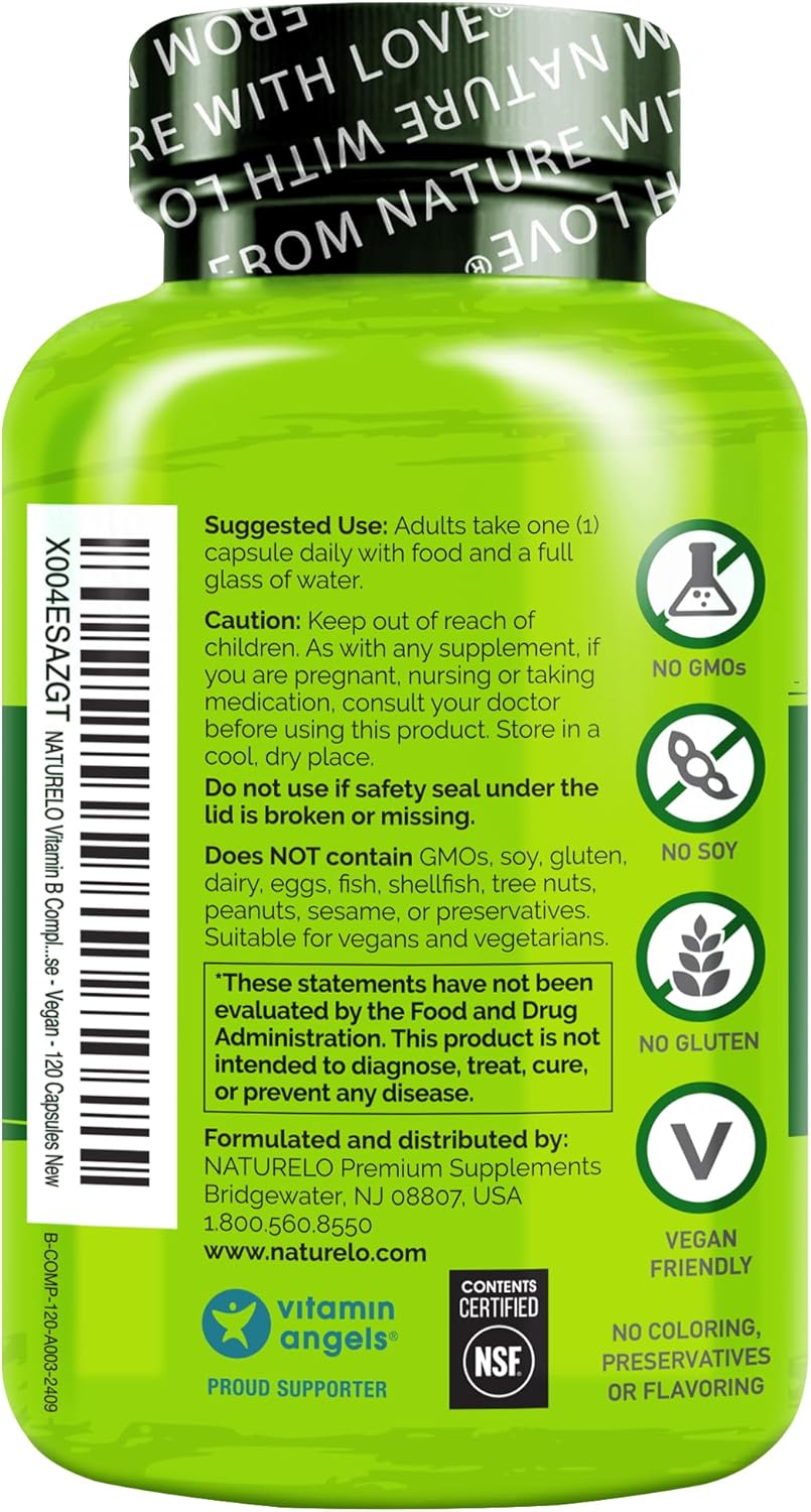 Vitamin B Complex with Methyl B12, Methyl Folate, Vitamin B6, Biotin plus Choline, Coq10, and Fruit & Vegetable Blend - Supports Energy & Healthy Stress Response - Vegan - 120 Capsules