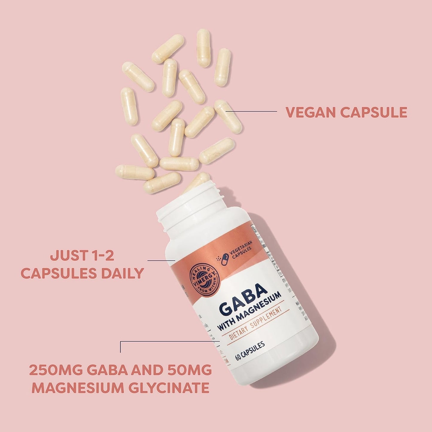 GABA with Magnesium – Supports Nervous System Function – Promotes Relaxation – Kosher, Vegan & Gluten-Free – 60 Capsules
