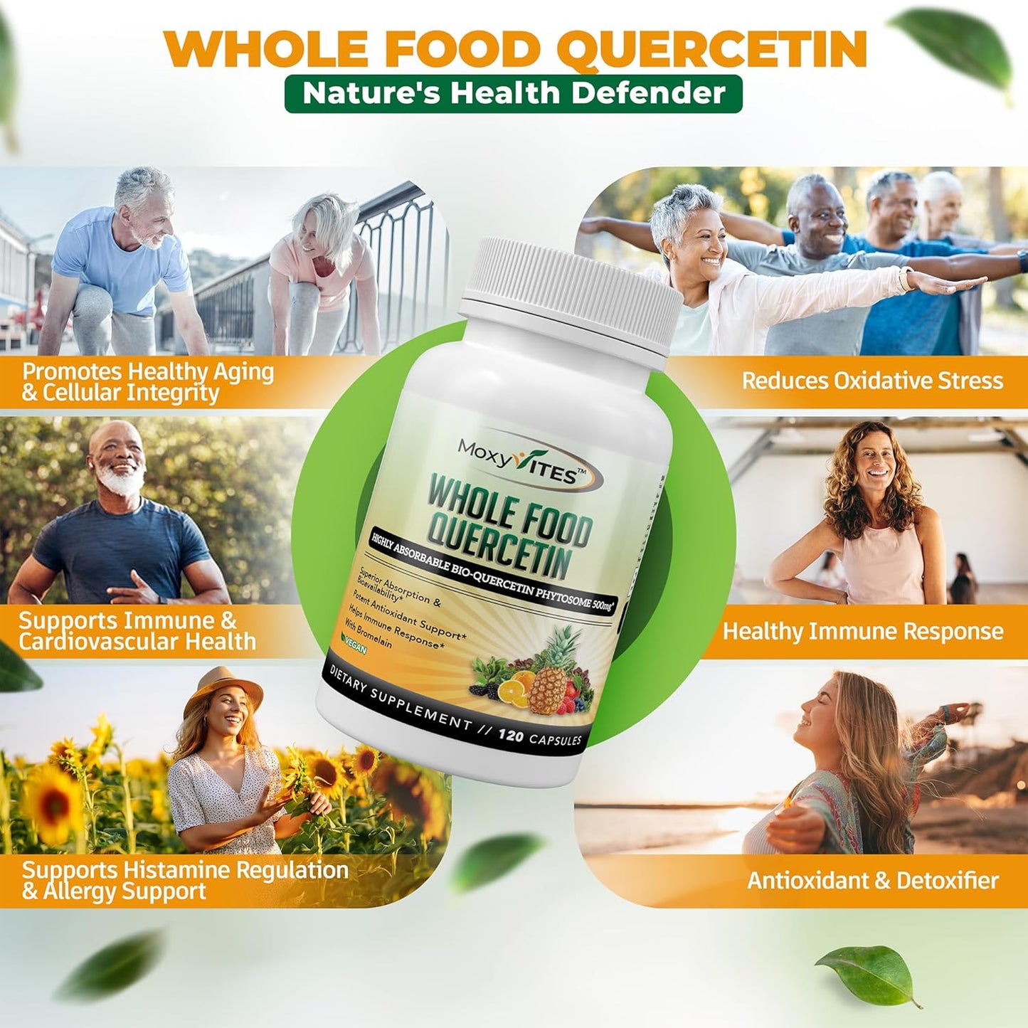 Quercetin with Bromelain 500Mg Supplement - Bioactive Phytosome Complex, Pure Organic Whole Food Seasonal Support, Antioxidant, 20X Absorption & Bioavailability-120 Caps
