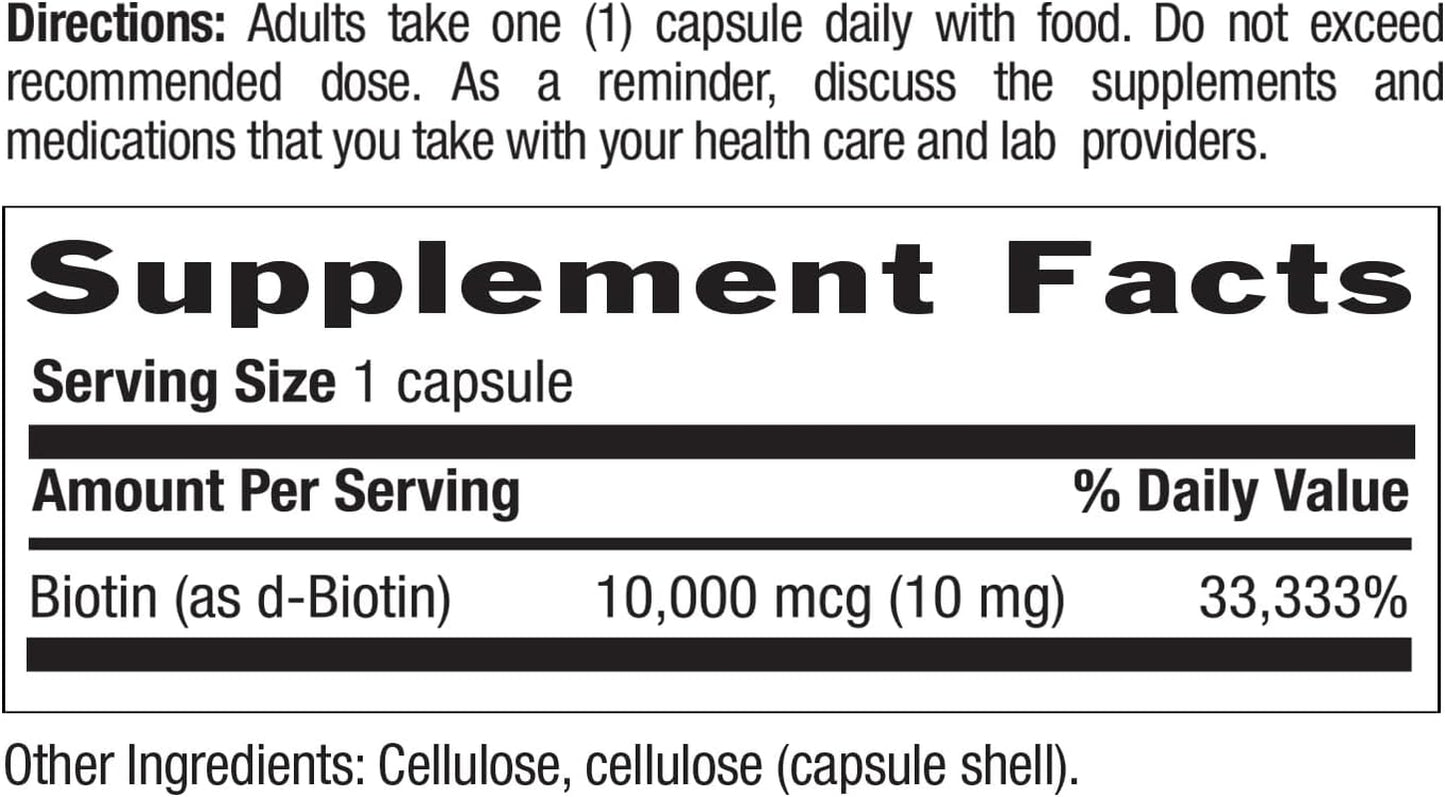 High-Potency Biotin 10Mg - Vegan & Gluten-Free Biotin Supplement for Skin & Nails, Energy Metabolism - Biotin 10000Mcg Capsules