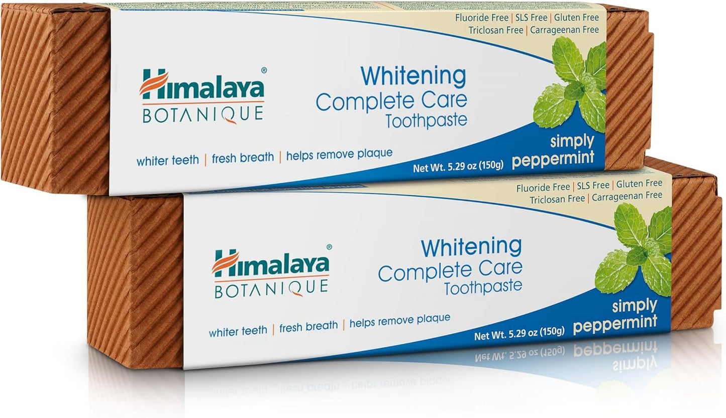 Botanique Whitening Complete Care Toothpaste, Teeth Whitening, Fights Plaque, Fluoride Free, No Artificial Flavors, SLS Free, Cruelty Free, Foaming, Simply Mint Flavor, 5.29 Oz, 2 Pack