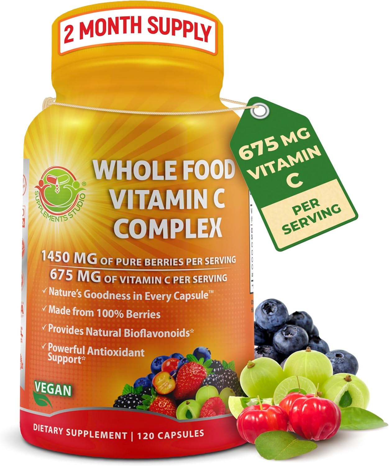 Liposomal Vitamin C Capsules - 1500Mg - Made with Organic Acerola Cherries & Camu Camu, High Potency Vitamin C Liposomal - Immune Support Supplement, Enhanced Absorption & Bioavailability - 180 Count