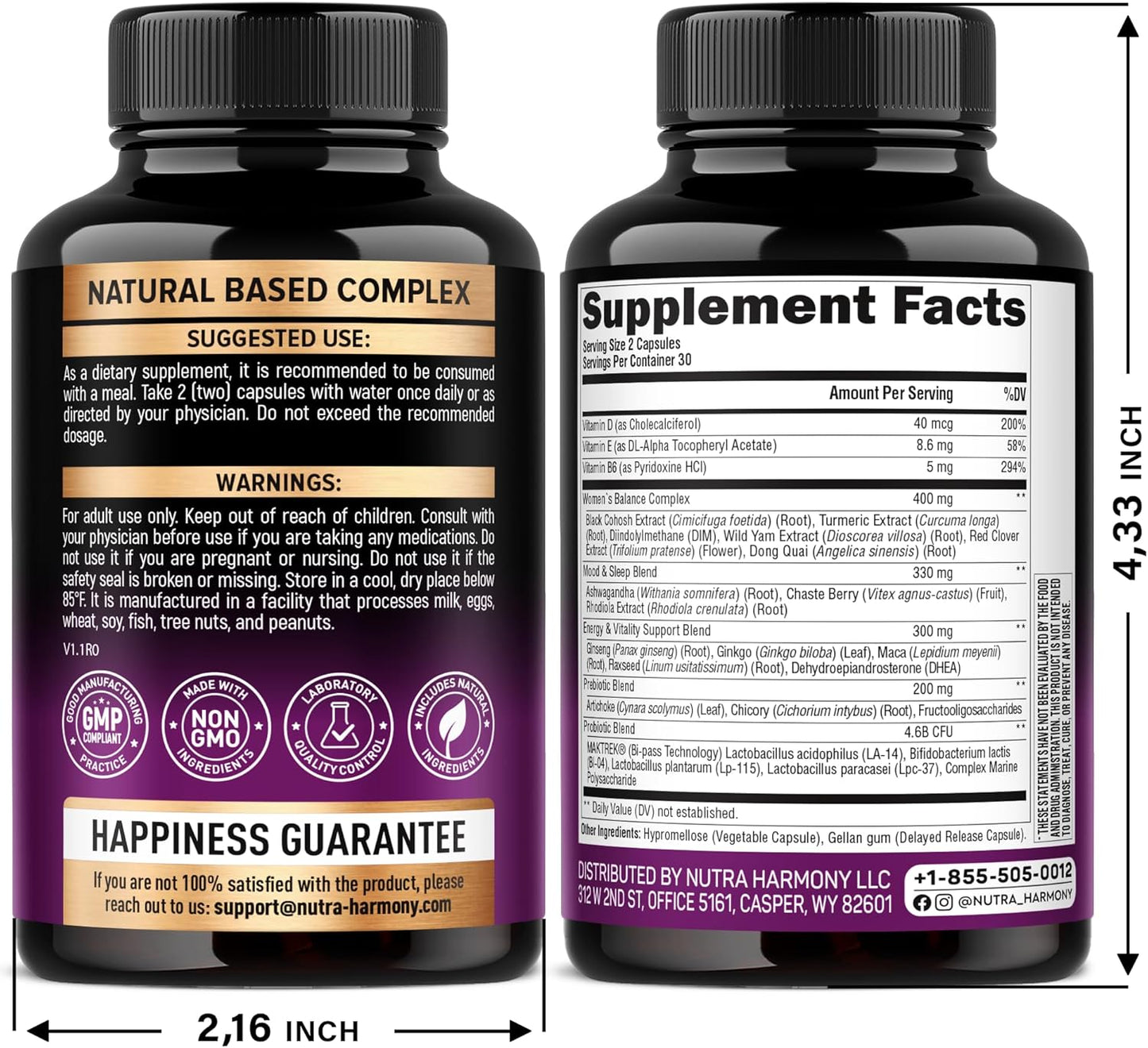 Menopause Supplements for Women - Dong Quai, Black Cohosh, Pre & Probiotics - Sweats & Hot Flashes Relief - Digestion, Sleep & Mood Support - 25-In-1 Perimenopause Complex - Made in USA - 60 Capsules