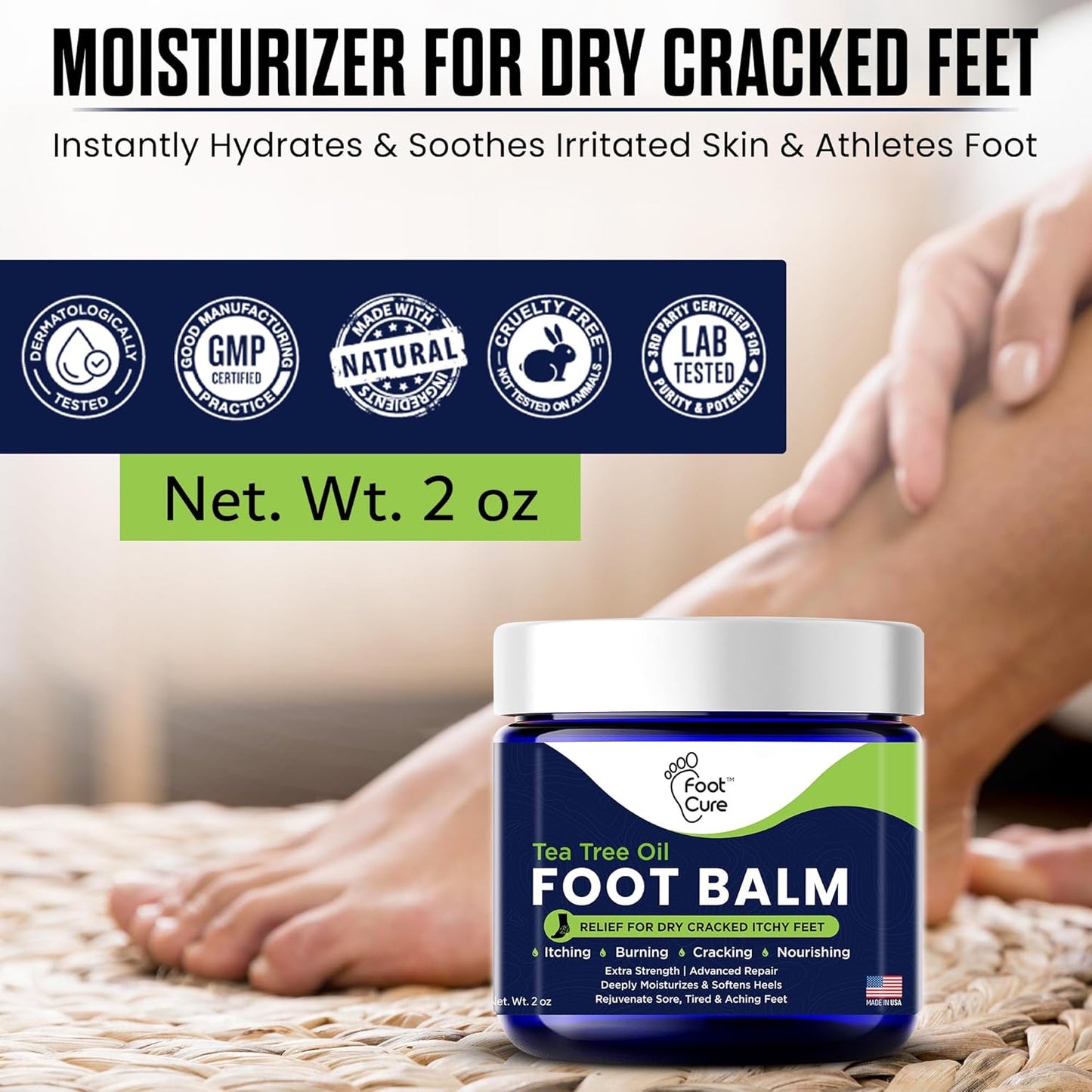 Tea Tree Oil Balm β Moisturizer for Dry Cracked Feet β Instantly Hydrates & Soothes Irritated Skin & Athlete'S Foot β Best Care for Women and Men β Made in USA
