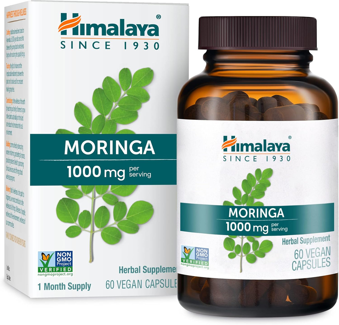 Moringa, 60 Capsules, Green Superfood for Antioxidant Support and Wellness, 1000 Mg, 1 Month Supply, Non-Gmo Project Verified, Vegan, Gluten Free Supplement, Additive Free
