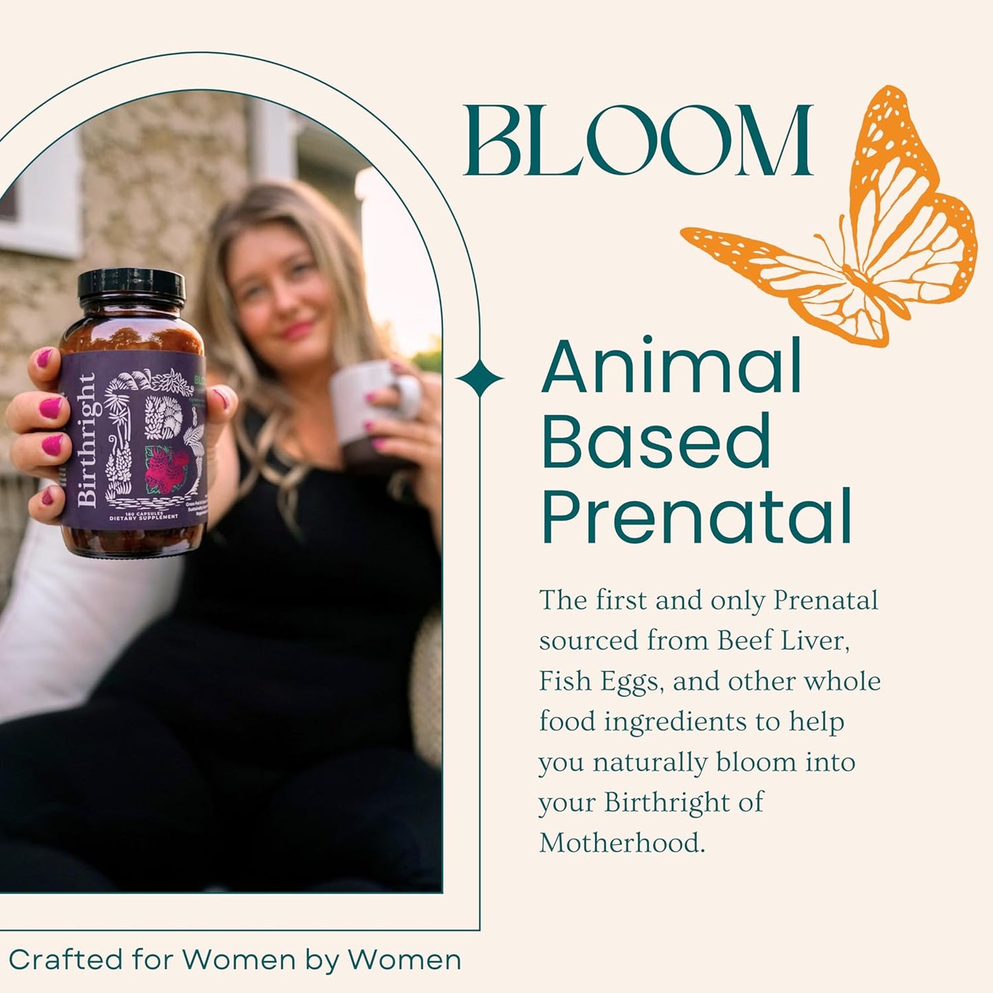 Complete Prenatal Supplement for Fetal Development… Folate, Choline + DHA, from Grass Fed Liver, Fish Eggs, Colostrum, Bone Marrow, with All Natural Herbal Blend Bloom