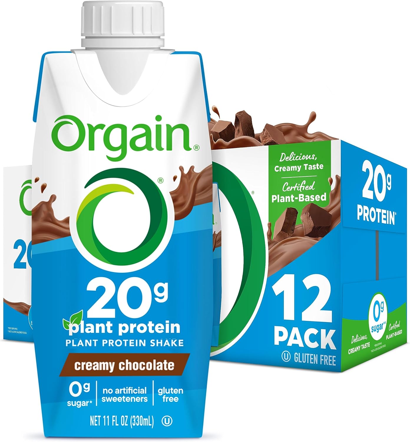 Organic Vegan Protein Shake, Creamy Chocolate - 20G Plant Based Protein, Ready to Drink, Fruits & Vegetables, Gluten Free, Kosher, No Soy or Dairy Ingredients, 11 Fl Oz (Pack of 12)