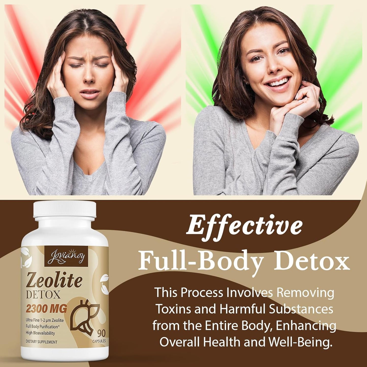 Zeolite Detox Capsules, Organic Activated Charcoal, Bentonite Clay, 1-2 Îm Clinoptilolite, Maximum Absorption, Gut Liver Detox Cleanse Full Body for Women Men, 90 Capsules